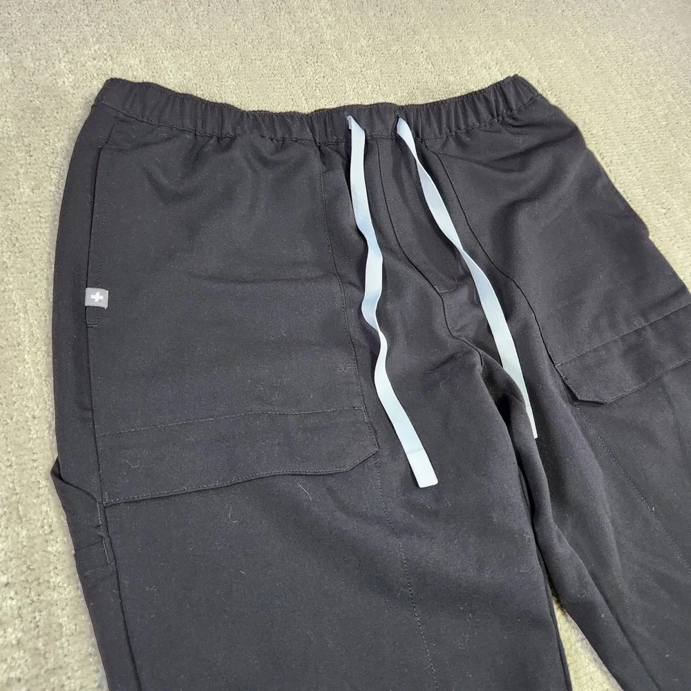 Figs Scrub Pants Men Medium Short Axim Cargo Black Stretch Woven Nursing Medical